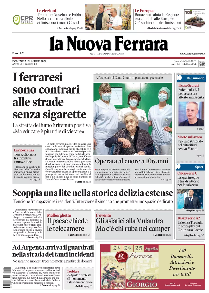 Prima-pagina-nuova ferrara-oggi-edizione-del-2024-04-21